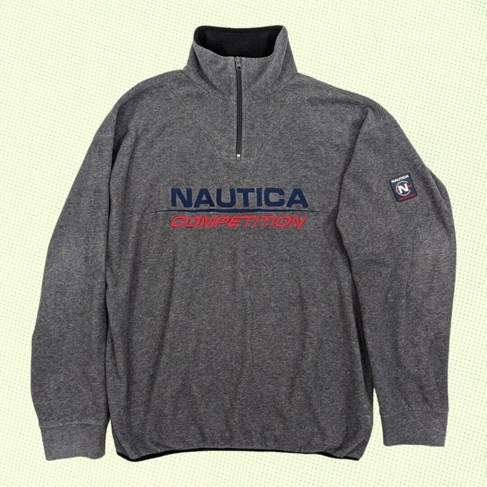 Vintage Nautica Competition Fleece Pullover Gray 1/4 Zip XXL